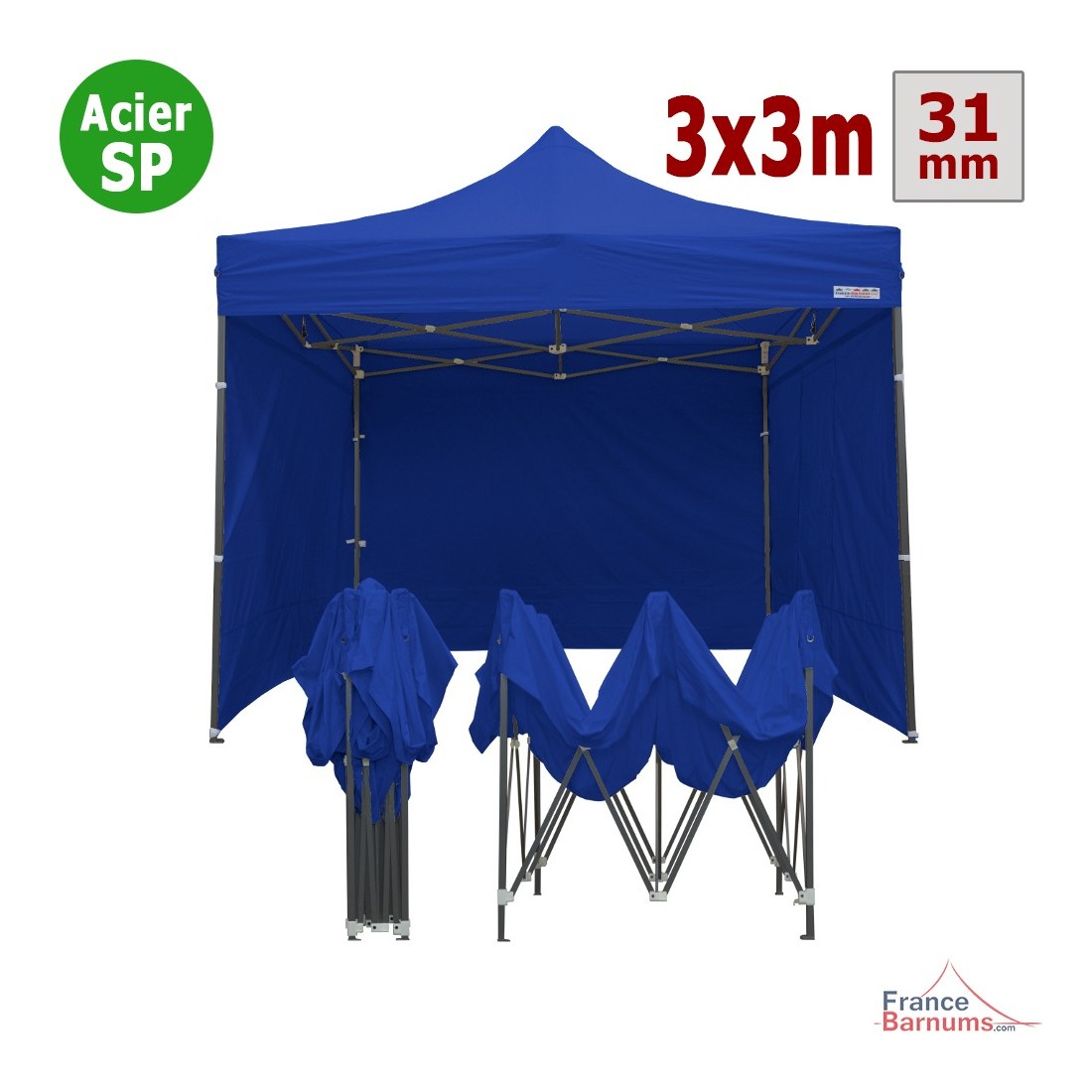 Tente pliable BLEUE 3x3m ACIER SEMI-PRO