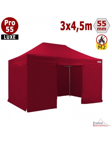 Barnum pliant 3x4,5m Alu Pro 55 rouge avec murs en bâche PVC