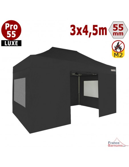 Barnum pliant 3x4,5m Alu Pro 55 noir avec murs fenêtres 