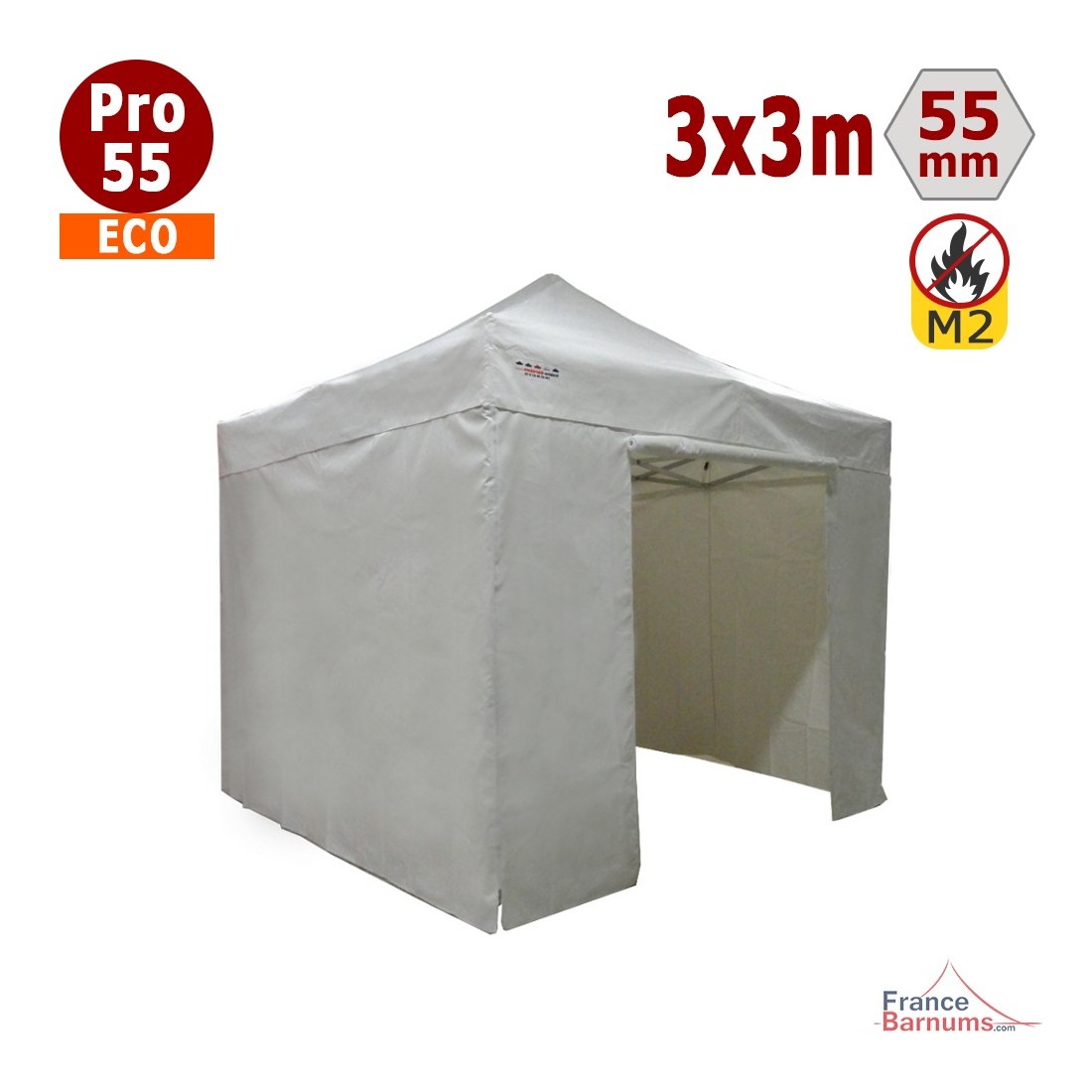 Tente pliante acier SEMI-PRO 3mx3m Blanche + sac de transport + 4 murs
