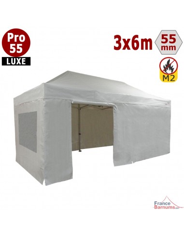 Barnum blanc professionnel 18m2 avec bâche de toit et côtés fenetres en PVC 580g/m2