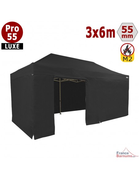 Barnum noir professionnel 18m2 avec bâche de toit et côtés en PVC 580g/m2