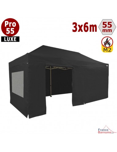 Barnum noir professionnel 18m2 avec bâche de toit et côtés fenetres en PVC 580g/m2