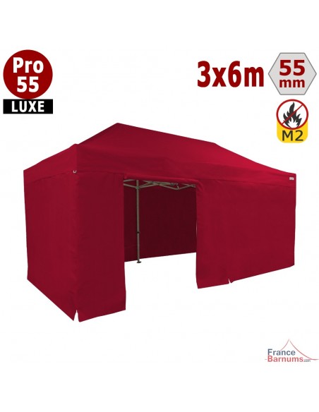 Barnum rouge professionnel 18m2 avec bâche de toit et côtés en PVC 580g/m2rouge
