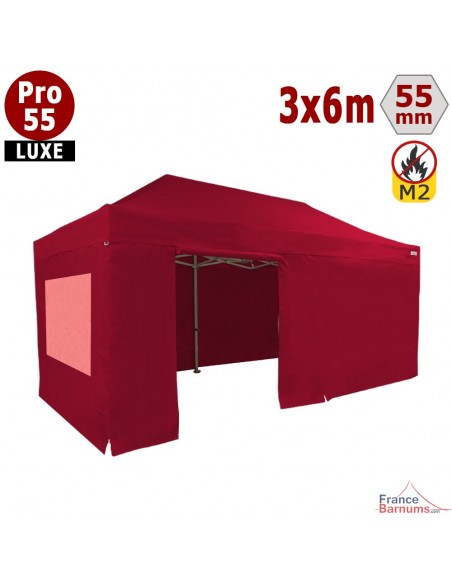 Barnum rouge professionnel 18m2 avec bâche de toit et côtés en PVC 580g/m2