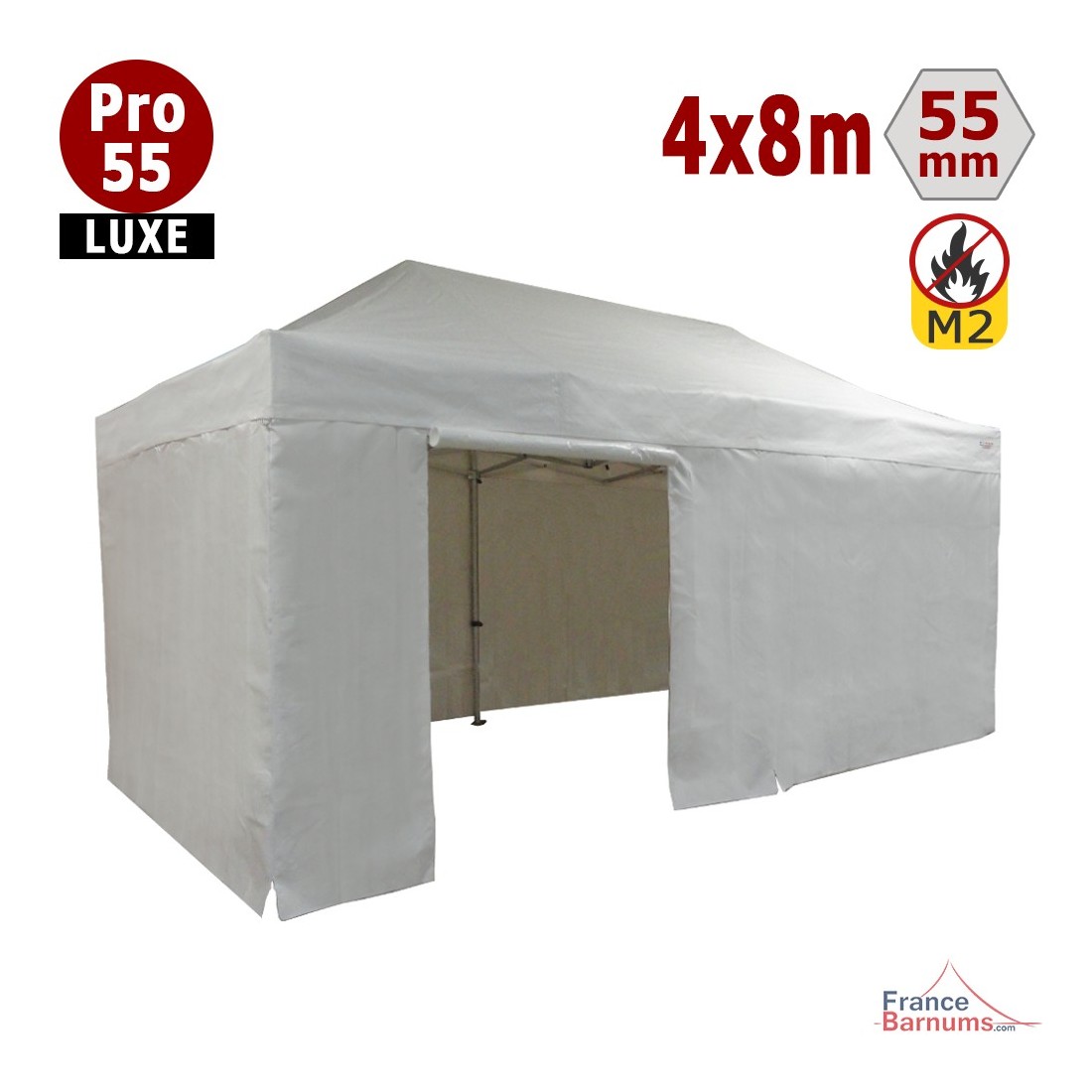 Tente pliante 4x8m Alu Pro 55 LUXE (Blanc) avec Côtés - REF 260