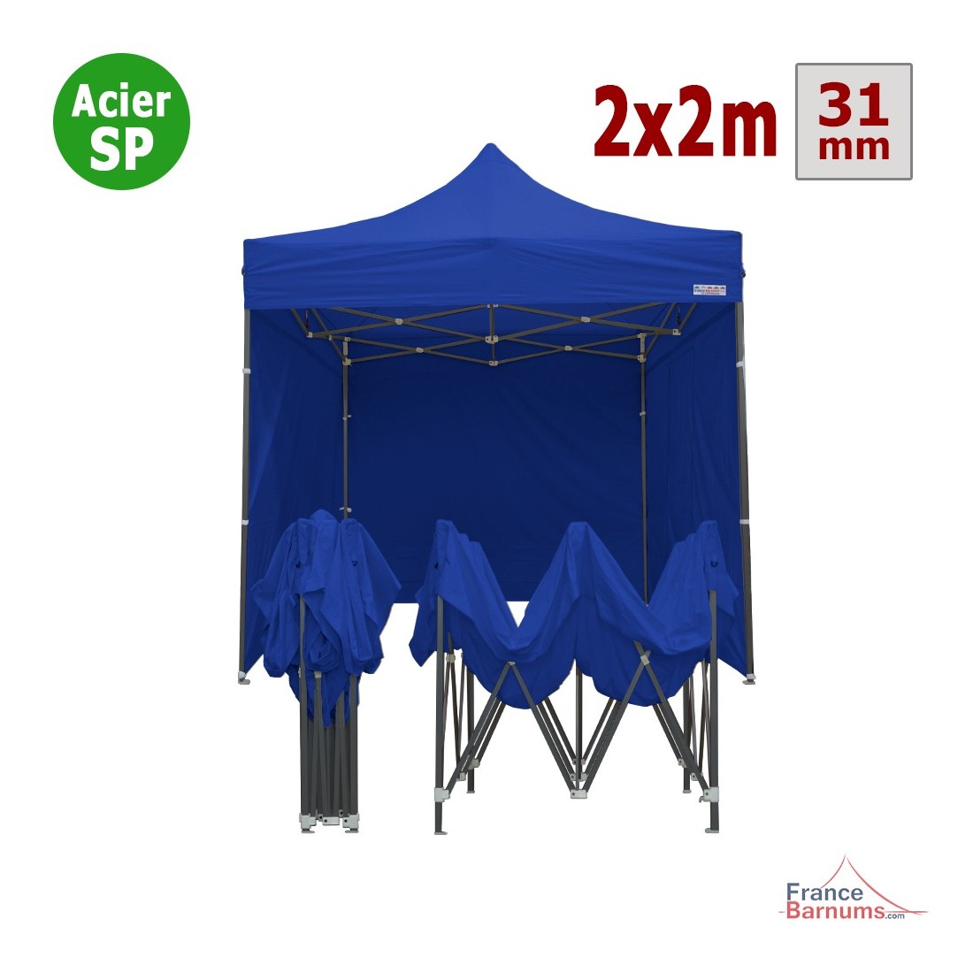 Tente pliante 2x2m Acier Semi Pro (Noir) - REF 104S