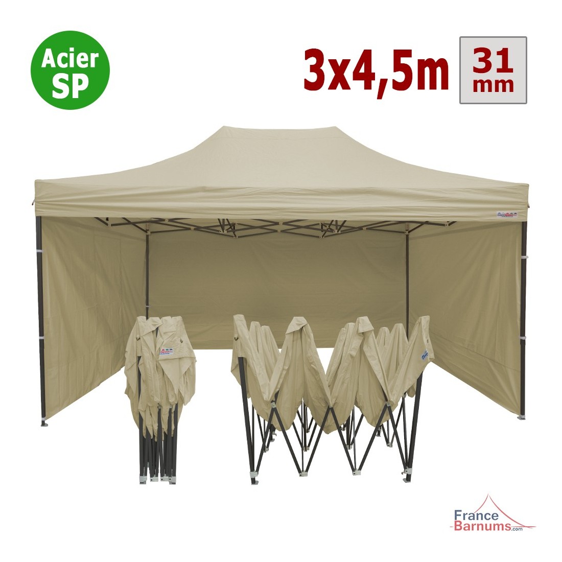 Barnum pliant Medium 3X3M Beige avec 4 murs - Tente Pliante 3x3m