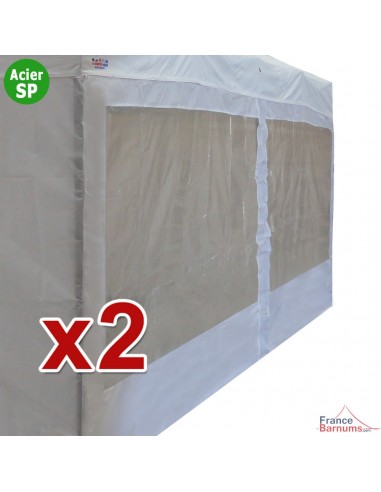 Pack de 2 parois de 6m blanche avec fenêtres en 320g pour barnum pliant Acier Semi-Pro