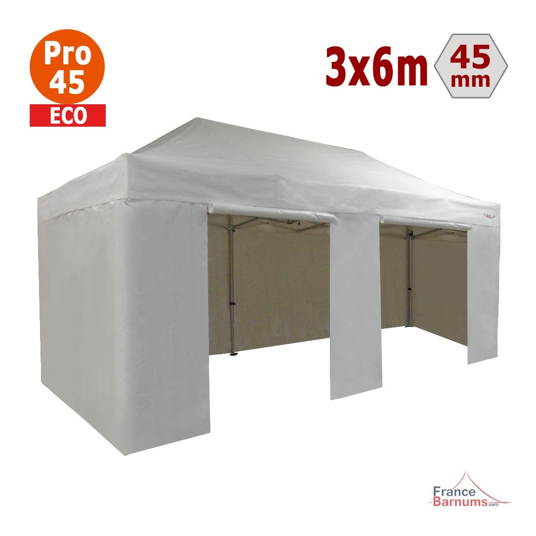 Tente pliante 3x6m Alu Pro 45 ECO (Blanc) avec Côtés - REF 1440