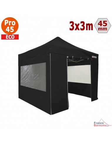 Barnum pliant - Tente pliante Alu Pro 45 ECO 3mx3m NOIR avec Pack Fenêtres
