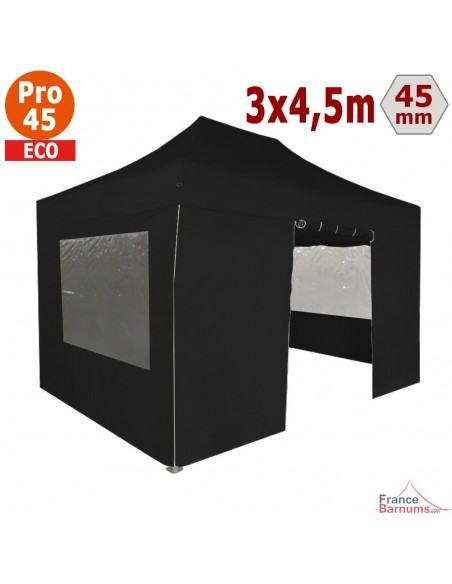 Barnum pliant - Tente pliante Alu Pro 45 ECO 3mx4,5m NOIR avec Pack Fenêtres