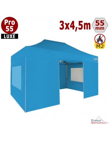Barnum pliant 3x4,5m Alu Pro 55 bleu ciel avec murs en bâche PVC