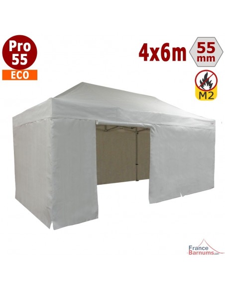 Tente pliante Alu Pro 55 ECO M2 4mx6m BLANC + Toit 580gr/m² et Côtés 380gr/m²