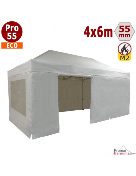Tente pliante Alu Pro 55 ECO M2 4mx6m BLANC + Toit 580gr/m² et Fenêtres 380gr/m²