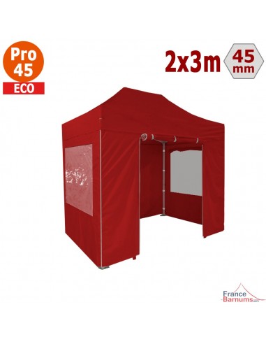 Barnum pliant - Tente pliante Alu Pro 45 ECO 2mx3m ROUGE avec Pack Fenêtres