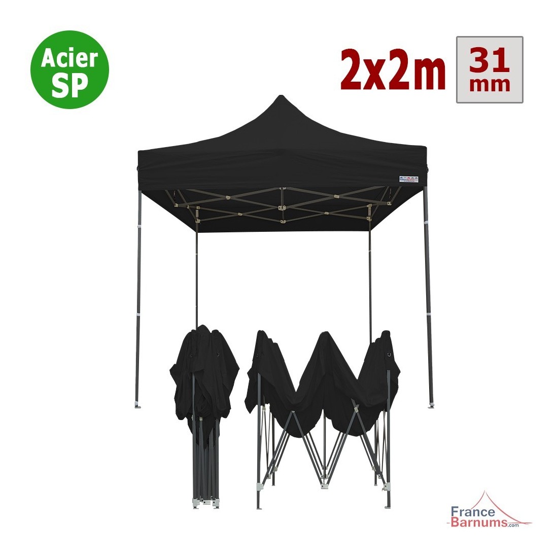 Tente pliante 2x2m Acier Semi Pro (Noir) - REF 104S