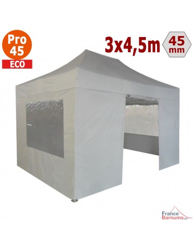 Barnum pliant - Tente pliante Alu Pro 45 ECO 3mx4,5m BLANC avec Pack Fenêtres
