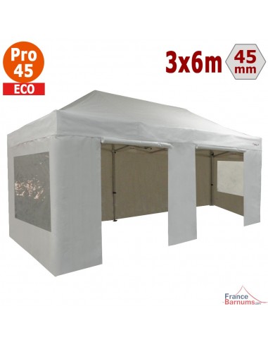 Barnum pliant - Tente pliante Alu Pro 45 ECO 3mx6m BLANC avec Pack Fenêtres