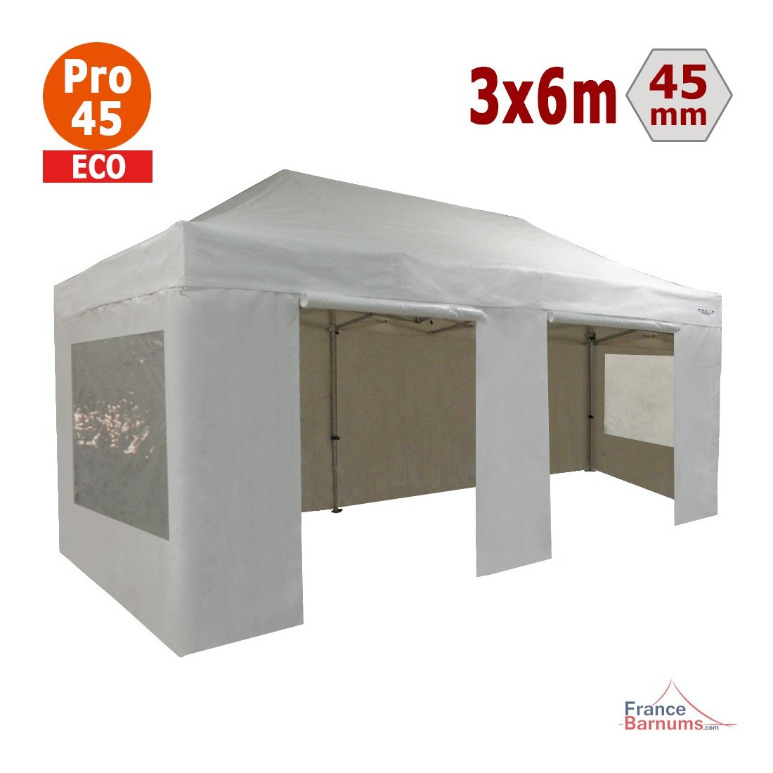 Tente pliante 3x6m Alu Pro 45 LUXE (Taupe) avec Fenêtres - REF