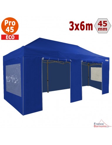 Barnum pliant - Tente pliante Alu Pro 45 ECO 3mx6m BLEU avec Pack Fenêtres