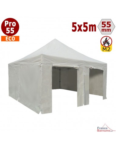 Tente pliante Alu Pro 55 ECO 5mx5m BLANC + Toit 580gr/m² et Côtés 380gr/m²