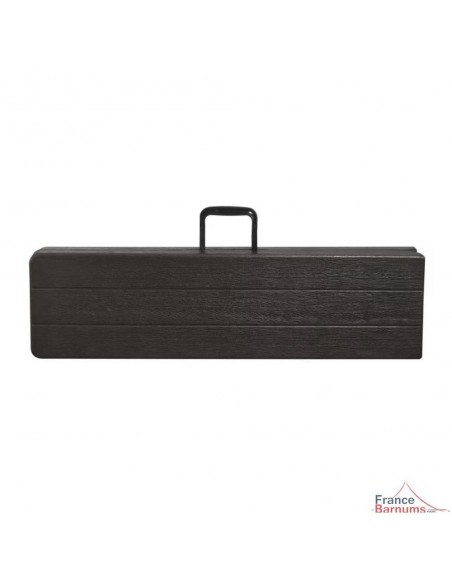 Pack de 2 bancs de réception NOIRS imitation bois de 180cm pliants en valise en HDPE