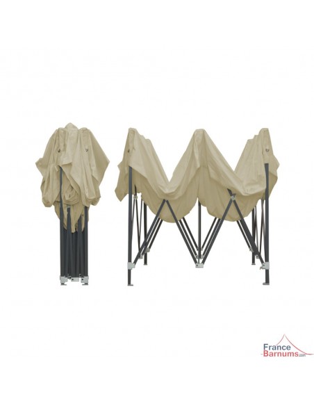 Barnum pliant Acier Semi Pro beige 3x3m sans côtés montage rapide type parapluie