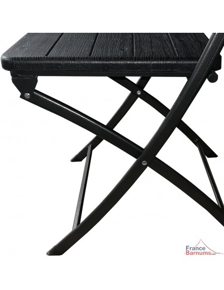 CHAISE pliante en HDPE noir décor Bois proposé en pack avec la TABLE RECTANGULAIRE pliante en VALISE de 1,80m