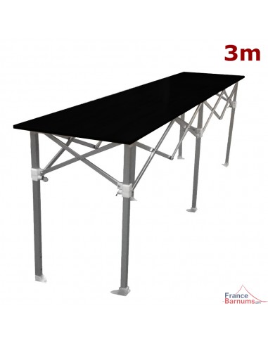 Table Comptoir Pliante 3m avec Plateau noir de 42cm