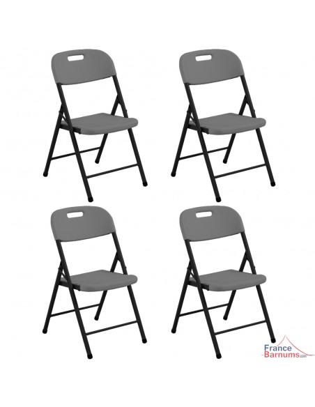 Lot de 4 chaises pliantes grises en polyéthylène moulé haute densité