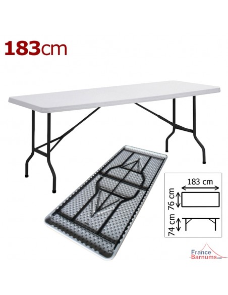 Table pliante blanche 183cm avec pieds pliants