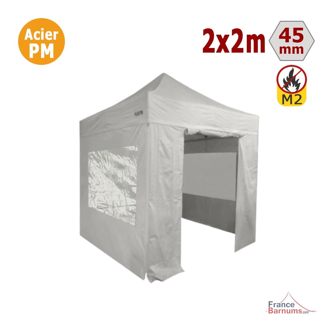 Tente pliante 2x2m Acier Semi Pro (Blanc) avec Fenêtres - REF 100F