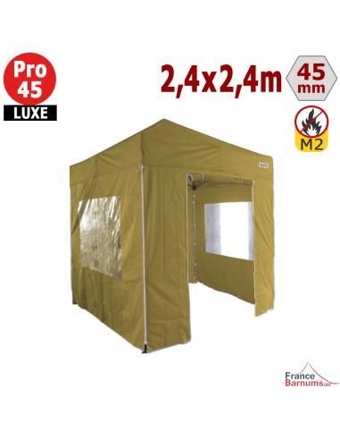 Barnum pliant - Tente pliante Alu Pro 45 LUXE M2 2,4mx2,4m VERT DORÉ + Pack Fenêtres 380gr/m²