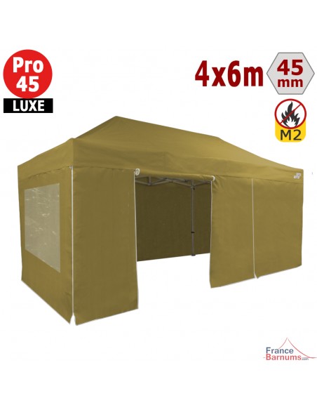 Barnum pliant - Tente pliante Alu Pro 45 LUXE M2 4mx6m VERT DORÉ + Pack Fenêtres 380gr/m²