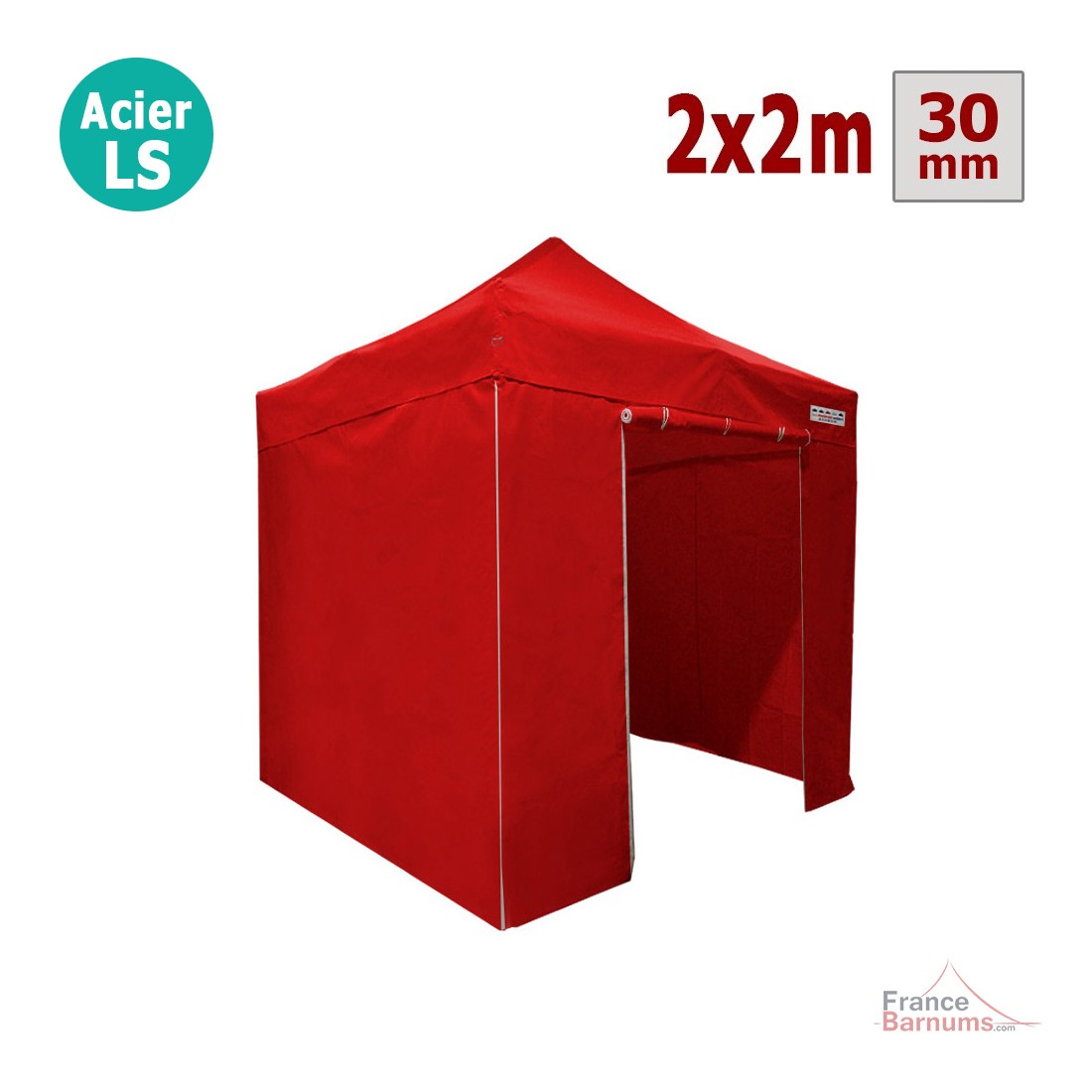 Tente pliante 2x2m Acier Semi Pro (Rouge) avec 4 Côtés - REF 102