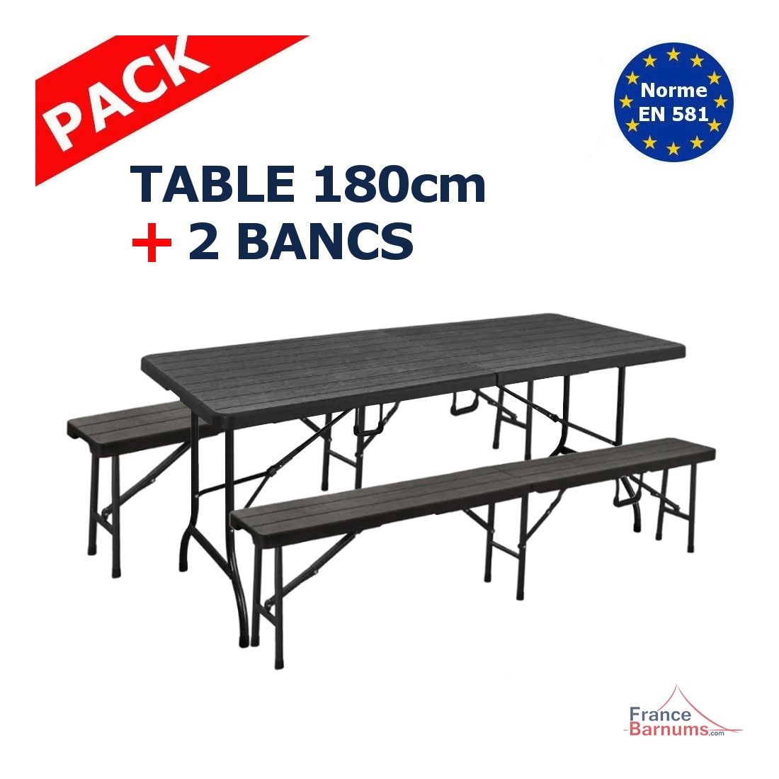 Ensemble De Reception Pliant - Table 8 Personnes 180cm Et 2 Bancs