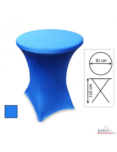 Housse bleue en stretch pour table haute mange-debout