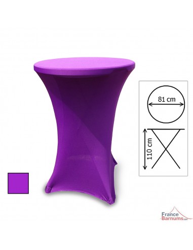 Housse violette en stretch pour table haute mange-debout