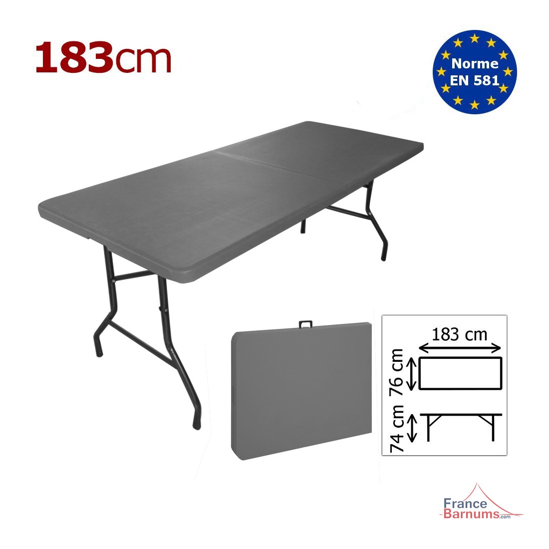 Table pliante en VALISE rectangulaire de 183cm BLANCHE ou GRISE