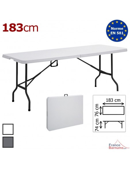 Table pliante en VALISE rectangulaire 183cm BLANCHE ou GRISE