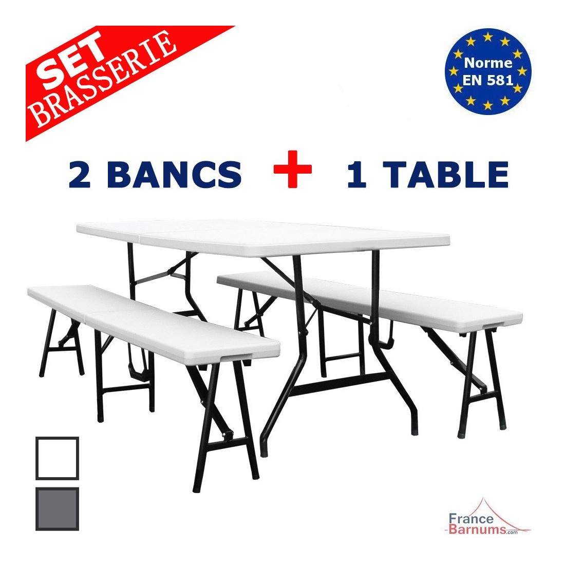 Lot de 5 tables et 10 bancs pliants 180 cm en PEHD blanc | Mobeventpro