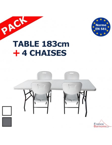 ensemble table et 4 chaises pliantes blanches ou grises