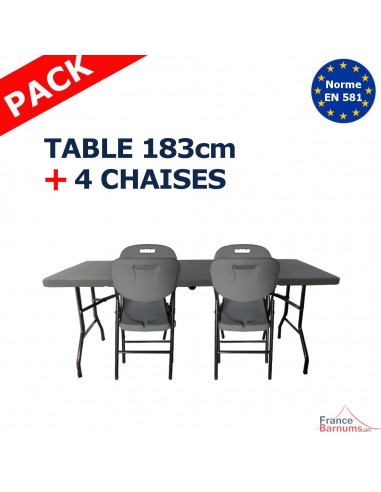 ensemble table et 4 chaises pliantes en valise grises