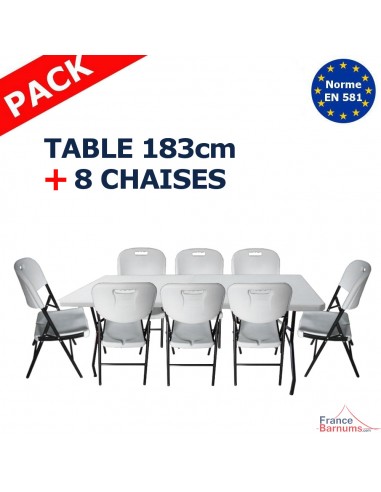 Ensemble table et 8 chaises pliantes en blanc