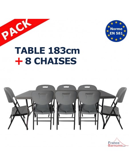 Ensemble table et 8 chaises pliantes en gris