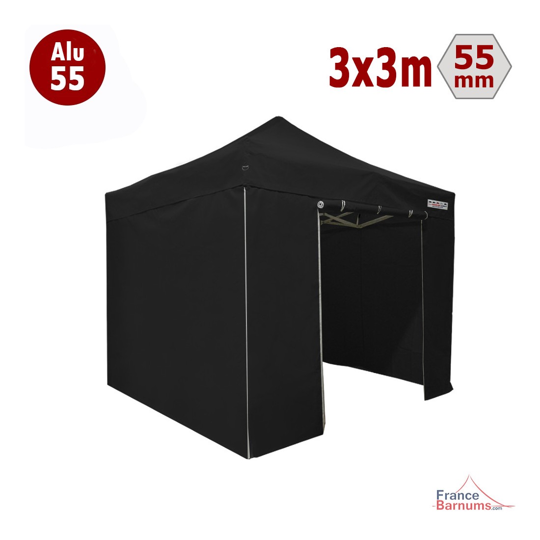 Tente pliante 3x3m Alu Pro 55 LUXE (Noir) - REF 224S