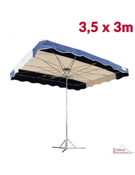 Parasol de marché télescopique 3,5mx3m BLEU MARINE et BEIGE avec pied standard