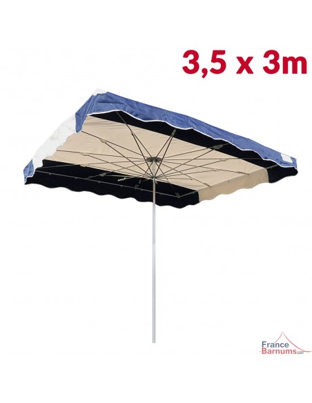 Parasol de marché télescopique 3,5mx3m bicolore BLEU MARINE et BEIGE