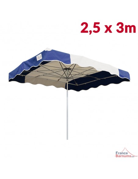 Parasol de marché télescopique 2,5mx3m bicolore BLEU MARINE et BEIGE